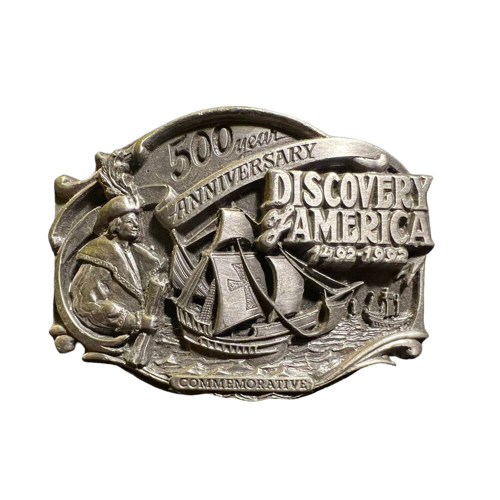 Vtg Christopher Columbus Discovery of America 500 year Anniversary Belt Buckle